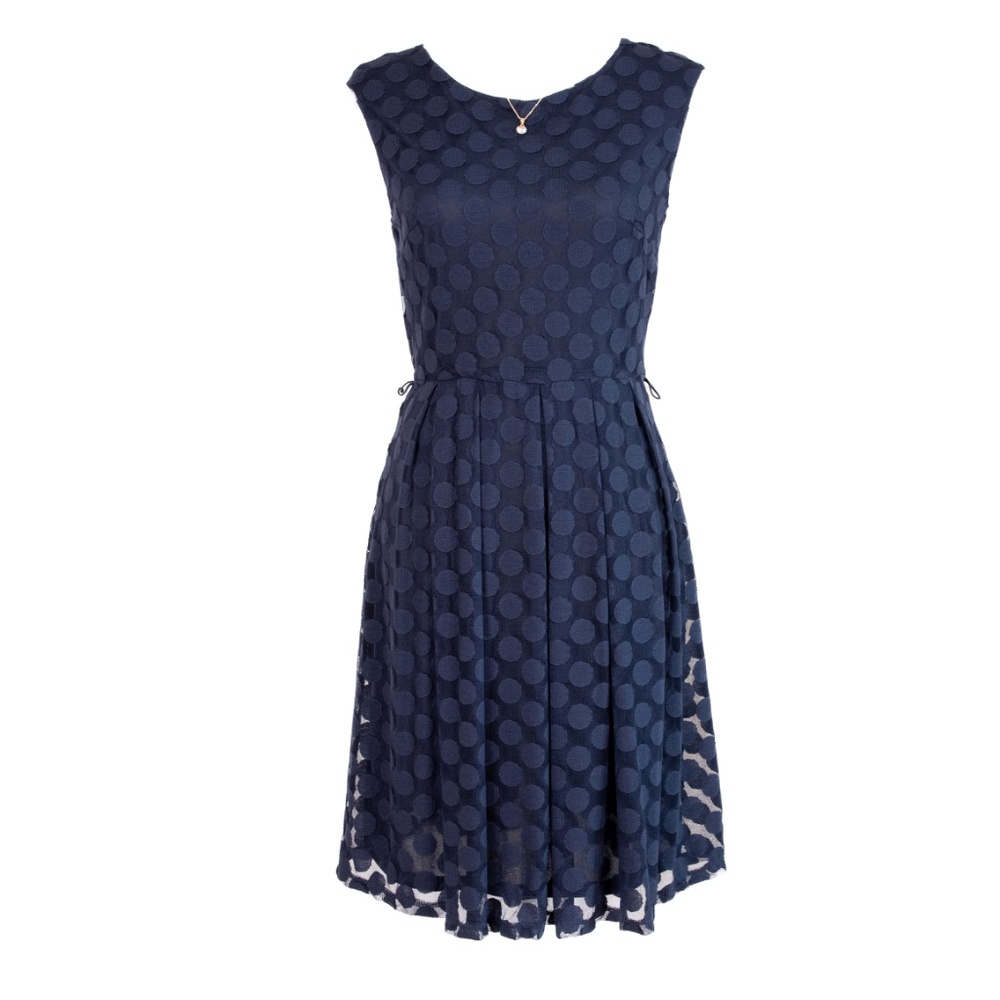 Sophisticated Alfani Layered Midnight Blue Dress w/ Sheer Dotted Shell, Size S.